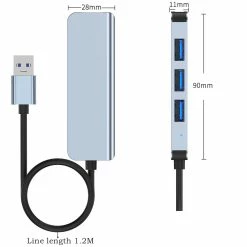 4 In 1 Ultra Thin Elongated Portable HUB Mini USB Hub Extension, 4 Ports USB Hub 1.2m Ultra Long Cable
