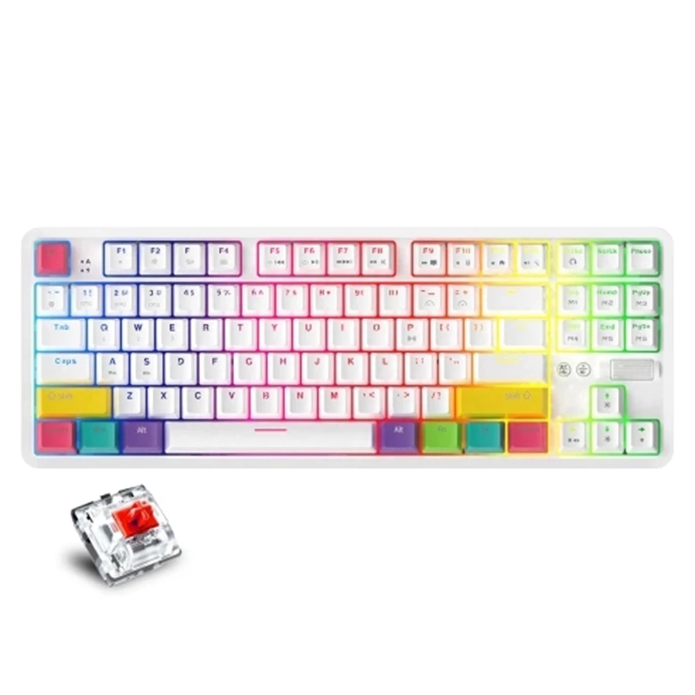 AJAZZ K870T RGB Mechanical Keyboard 87 Keys Wireless Bluetooth + Type-C Wired Dual Mode Mechanical Switch Gaming Keyboard - Red Switch