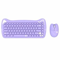 Ajazz A3060 2.4G Wireless Keyboard And Mouse Set Cute Pet Design 84 Keys Support Mac IOS Windows - Purple