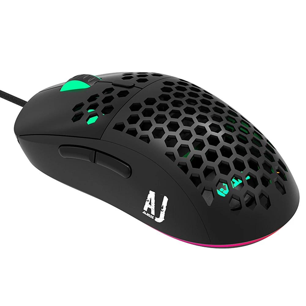 Ajazz AJ380R Ultralight Wired Mouse RGB Light Adjustable 12400DPI MAX PAW3327 Sensor Compatible With Windows 2000/XP/Vista/7/8/10 - Black