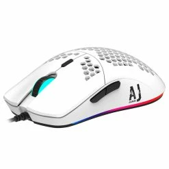 Ajazz AJ390 Ultralight Optical Wired Mouse Hollow-out RGB Light 16000 DPI Adjustable 7 Keys - White