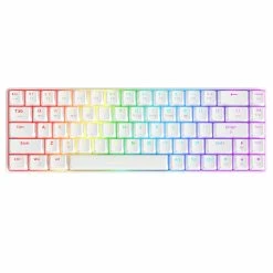 Ajazz K685T RGB Hot-swappable 68 Keys Mechanical Keyboard, Wired + Bluetooth + 2.4GHz Wireless Connection, Support Windows 2000 / Windows XP / Windows 7/8/10, Brown Switch - White