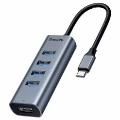 Baseus 5-in-1 Type-C HUB Adapter With 4 X USB 3.0 Ports + 4K HD Display Interface Support Mac OS Sierra / Windows 10 / Google Chrome OS For Type-C Smartphone / Laptop - Grey