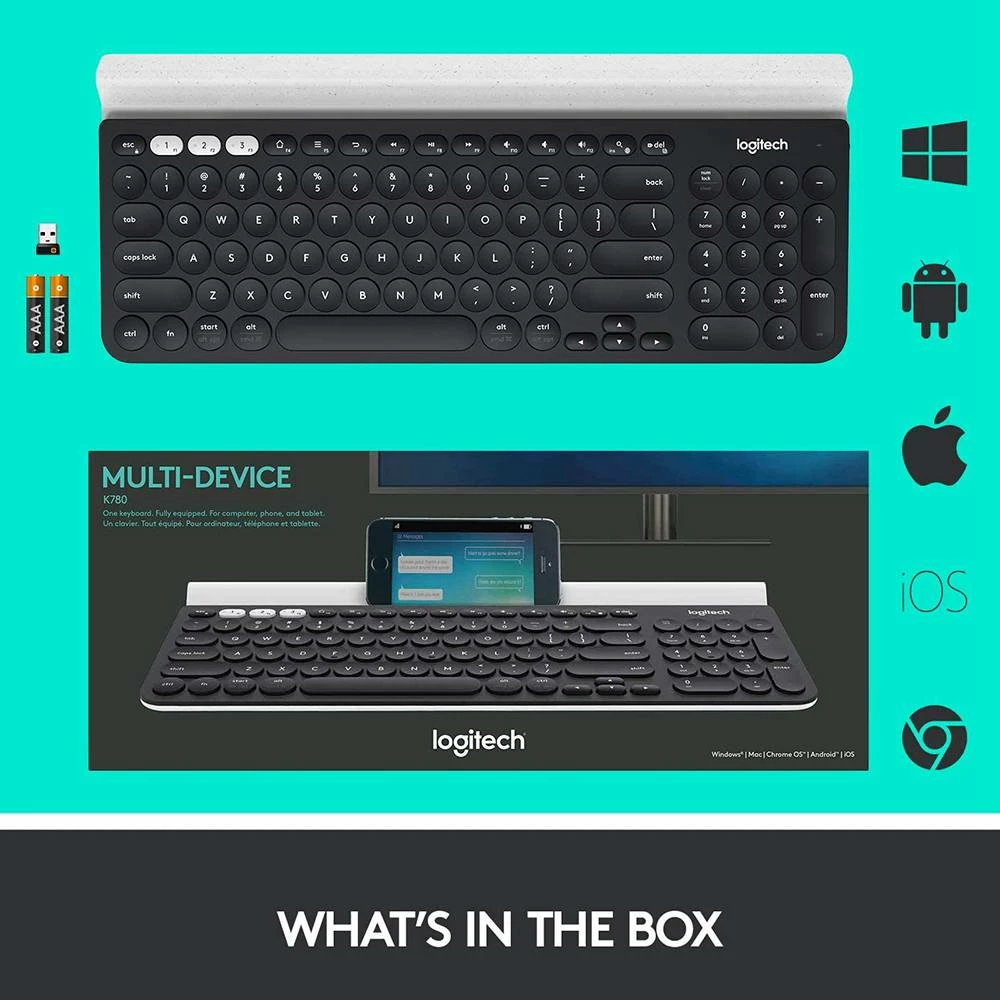 Logitech K780 Multi-Device Ultra-thin Wireless Bluetooth Full-size Keyboard 2.4GHz For Smartphone / Tablet - Black - Image 5