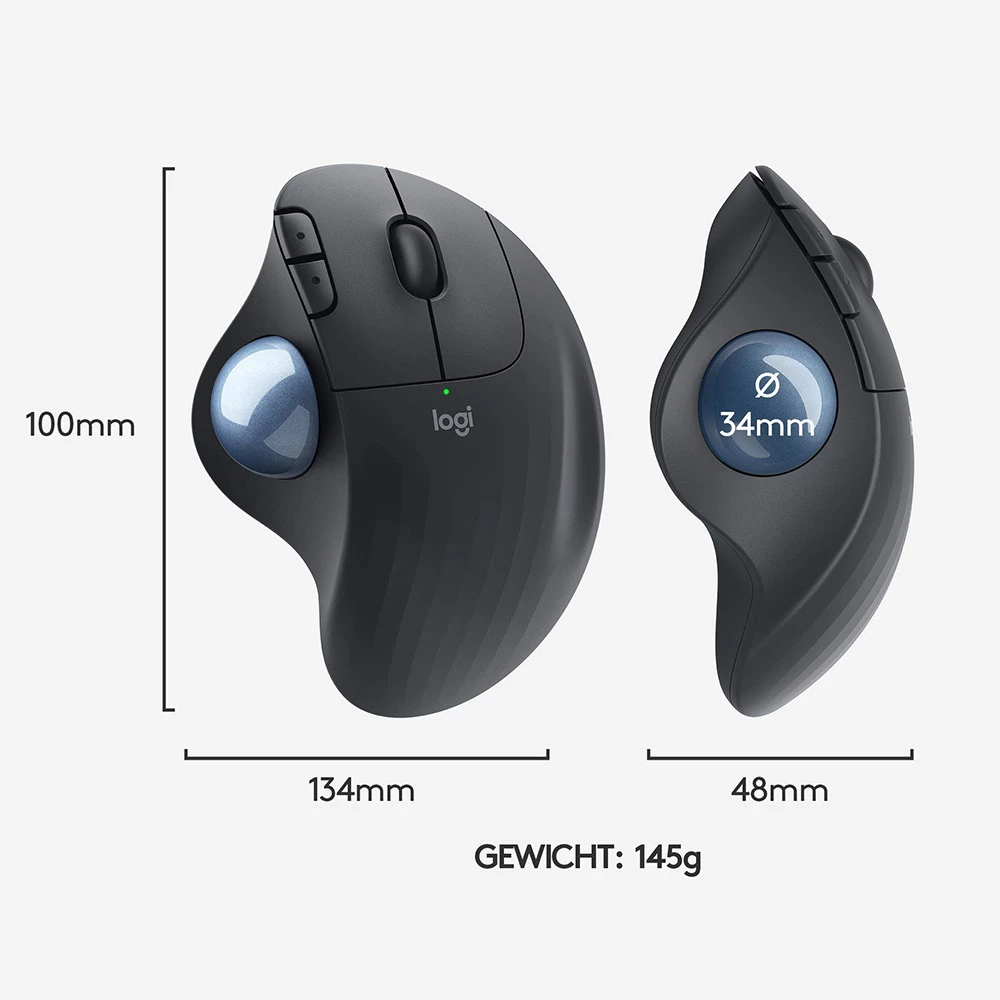 Logitech M575 Wireless Trackball Mouse, Tri Mode Connection, Up To 2000 DPI, Compatible With MacOS & Microsoft Windows - Black - Image 6