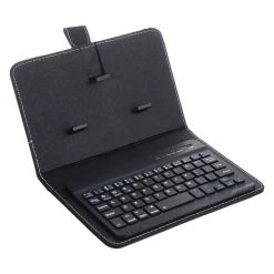 Portable Wireless Bluetooth Keyboard With Faux Leather Case For IPhone Samsung Xiaomi Smartphones Within 7 Inches Phone - Black