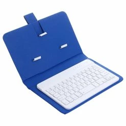 Portable Wireless Bluetooth Keyboard With Faux Leather Case For IPhone Samsung Xiaomi Smartphones Within 7 Inches Phone - Blue