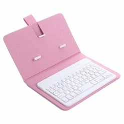 Portable Wireless Bluetooth Keyboard With Faux Leather Case For IPhone Samsung Xiaomi Smartphones Within 7 Inches Phone - Pink