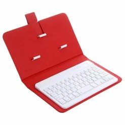 Portable Wireless Bluetooth Keyboard With Faux Leather Case For IPhone Samsung Xiaomi Smartphones Within 7 Inches Phone - Red