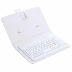 Portable Wireless Bluetooth Keyboard With Faux Leather Case For IPhone Samsung Xiaomi Smartphones Within 7 Inches Phone - White