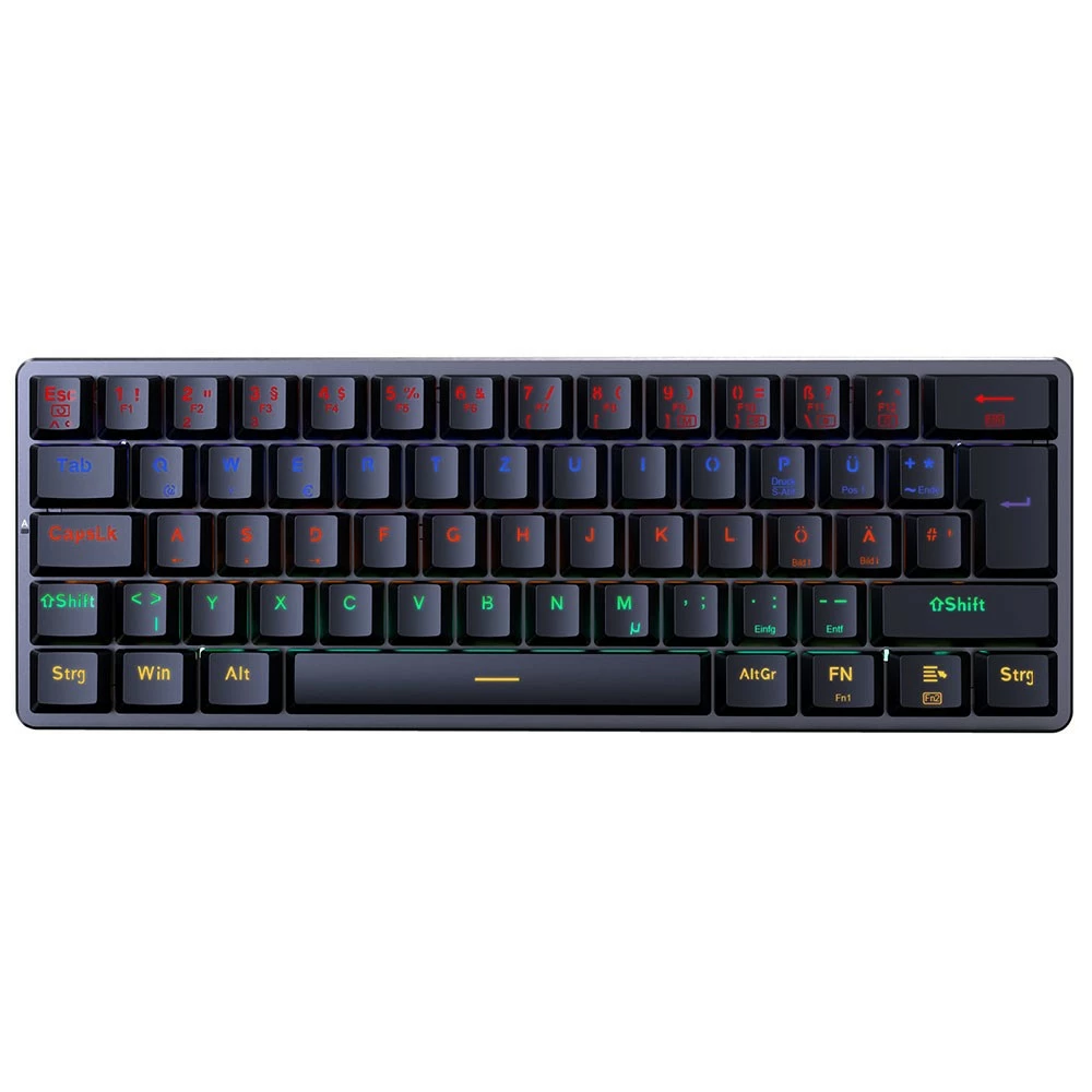 Redragon K615-R Elise Wired Rainbow Backlit Mechanical Keyboard Ultra-Thin 61 Keys Blue Switch German Layout-Black