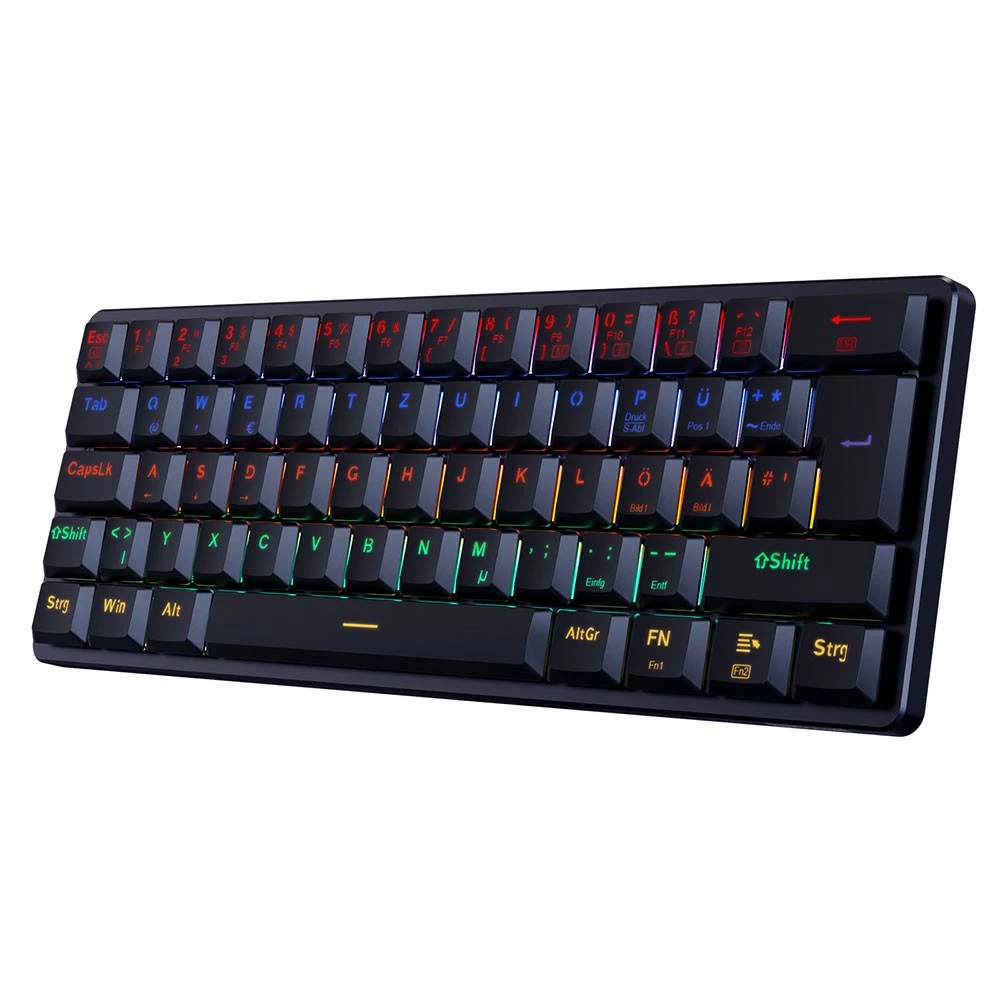 Redragon K615-R Elise Wired Rainbow Backlit Mechanical Keyboard Ultra-Thin 61 Keys Blue Switch German Layout-Black - Image 3