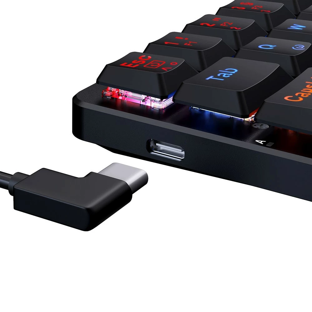 Redragon K615-R Elise Wired Rainbow Backlit Mechanical Keyboard Ultra-Thin 61 Keys Blue Switch German Layout-Black - Image 4