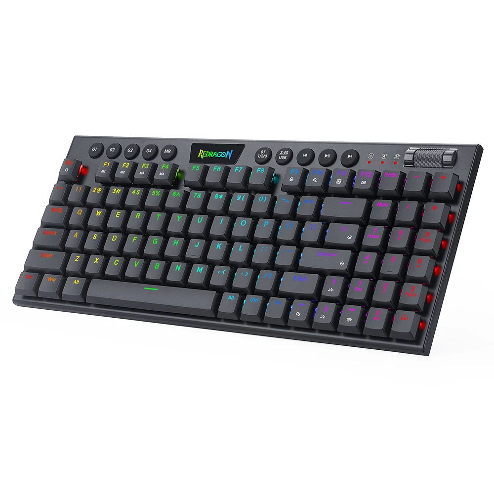 Redragon K625P-KBS Yi Pro Wireless Bluetooth Tri-Mode RGB Mechanical Keyboard Ultra-Thin Low Profile Blue Switch-Black