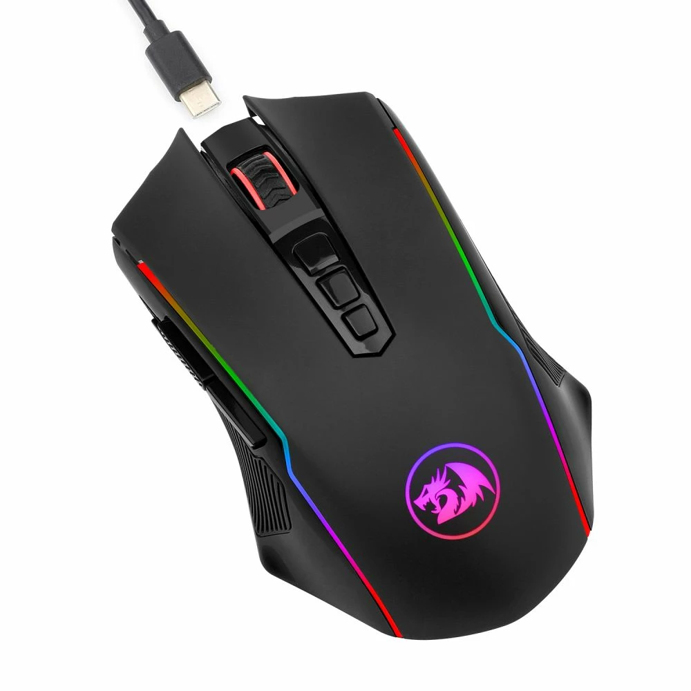 Redragon M910-KS RANGER LITE RGB 2.4G Wireless/Wired Dual Modes Gaming Mouse 8000 DPI With Rapid Fire Buttons - Black - Image 3