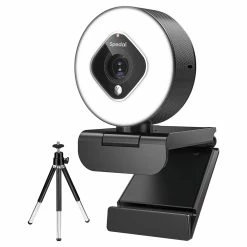 Spedal AF962 Webcam HD1080P With Ring Light And Zoom Lens, 3 Level Adjustable Brightness, With Tripod And Microphones