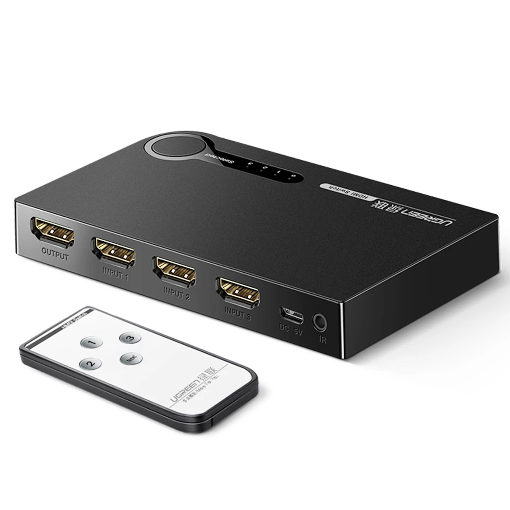 Ugreen HDMI Switch 3 In 1 Out HDMI Switcher 4K 30Hz With Remote HDMI 3 Port Box Hub Supports HDR CEC 3D HDCP1.4