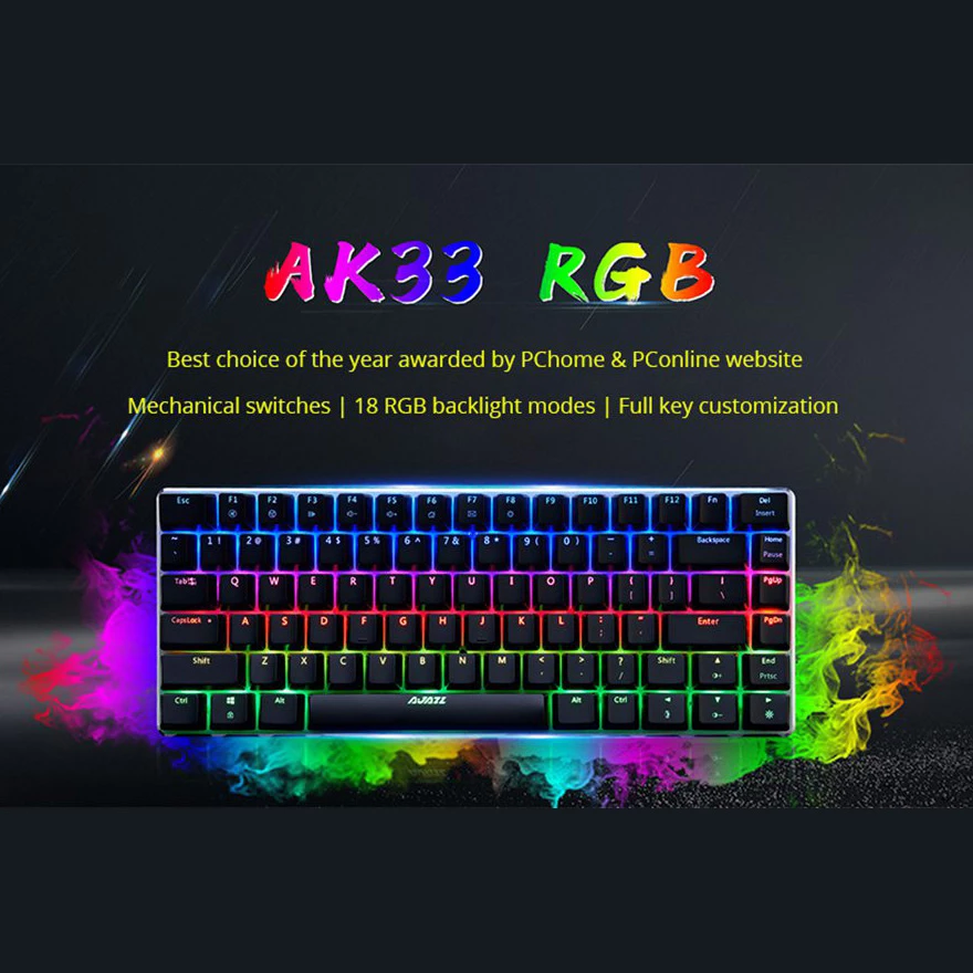 AJAZZ AK33 Geek RGB Mechanical Keyboard, 82 Keys Layout, Blue Switches, Durable RGB Backlight, Anti-ghosting Ergonomic Aluminum Portable Wired Gaming Keyboard, Pluggable Cable, For Games Work And Daily Use - Black - Image 6