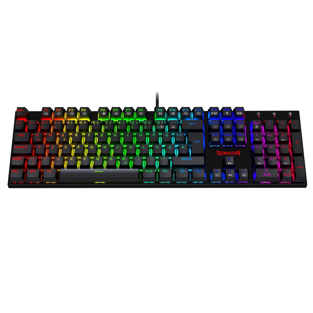Redragon 105-Key K565-RGB Mechanical Keyboard RGB Backlight German Layout Aluminum Base Red Switch - Black - Image 4