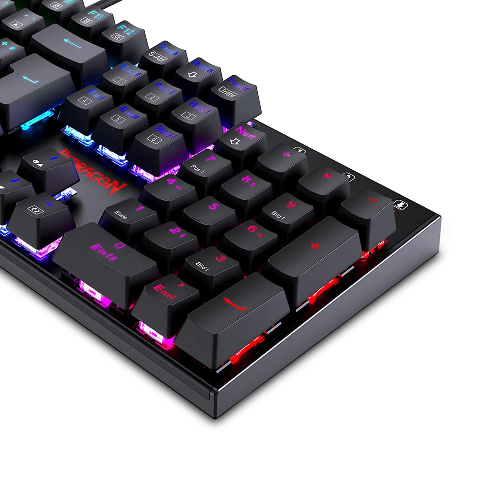 Redragon 105-Key K565-RGB Mechanical Keyboard RGB Backlight German Layout Aluminum Base Red Switch - Black - Image 5