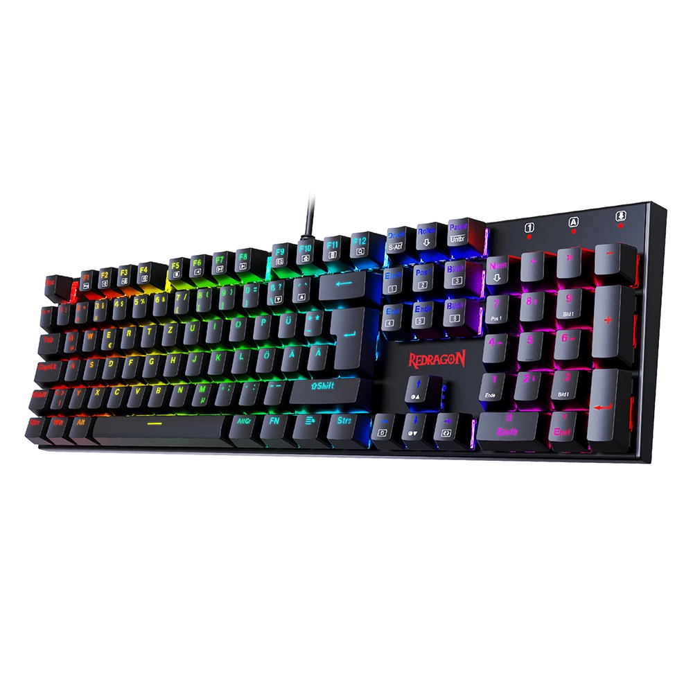 Redragon 105-Key K565-RGB Mechanical Keyboard RGB Backlight German Layout Aluminum Base Red Switch - Black - Image 3