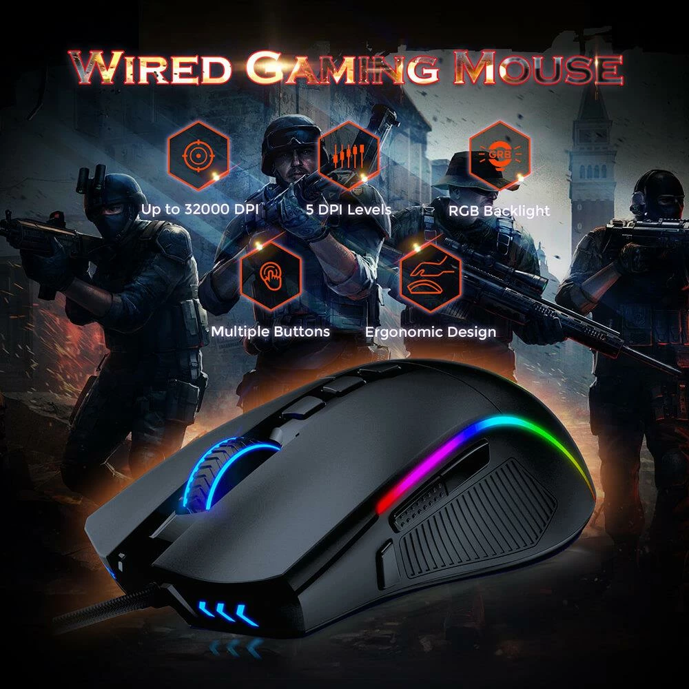 Redragon M721 PRO Lonewolf 2 Wired Gaming Mouse, 16000DPI, 8 Buttons Programmable - Black - Image 5