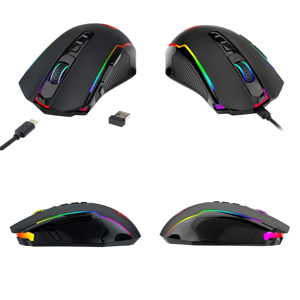 Redragon M910-KS RANGER LITE RGB 2.4G Wireless/Wired Dual Modes Gaming Mouse 8000 DPI With Rapid Fire Buttons - Black - Image 5