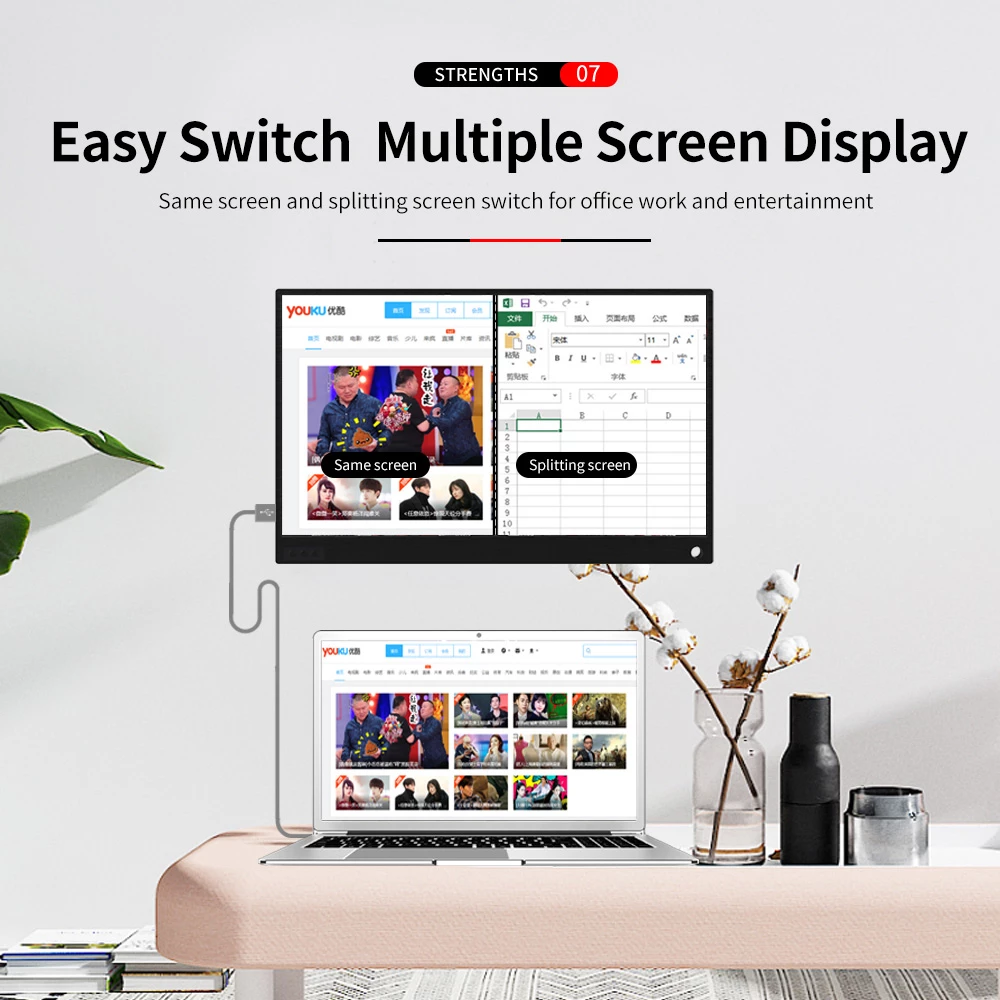 T-bao T15A Portable Monitor 15.6 Inch IPS HD 1920x1080 Display LED Monitor With Leather Case For PS4/Xbox/Phone - Black - Image 5