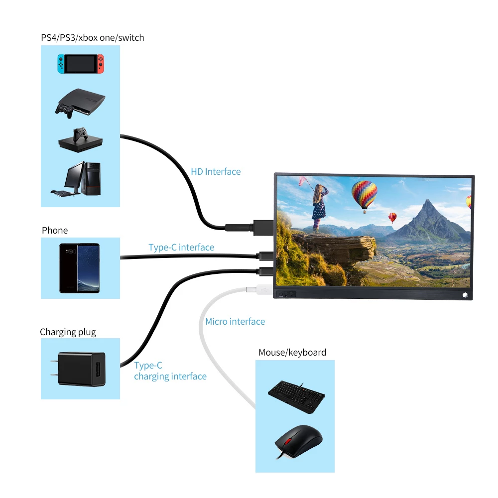 T-bao T15A Portable Monitor 15.6 Inch IPS HD 1920x1080 Display LED Monitor With Leather Case For PS4/Xbox/Phone - Black - Image 6