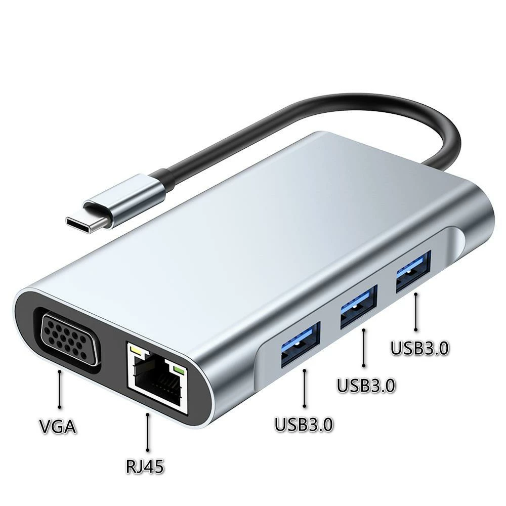 Type-C Hub 7 In 1 USB C To 4K HDMI+1000M RJ45+PD 100W Charge+USB 3.0*3+VGA Dock For MacBook, Windows, Laptop - Image 2