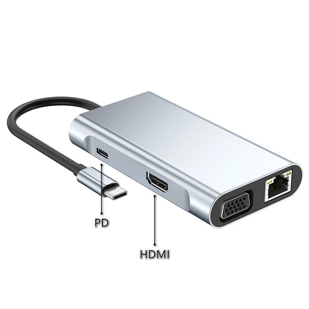 Type-C Hub 7 In 1 USB C To 4K HDMI+1000M RJ45+PD 100W Charge+USB 3.0*3+VGA Dock For MacBook, Windows, Laptop - Image 3