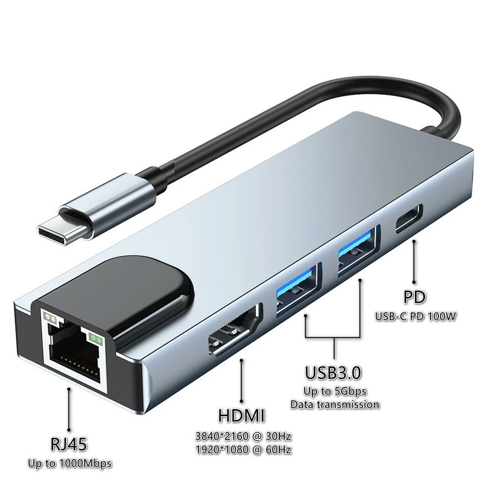 Type-C USB C Hub USB C 3.1 To 4K HDMI 1000M RJ45 PD 100W Charge OTG Adapter USB C Dock For MacBook Air Pro 2020 USB 3.0 - Image 2